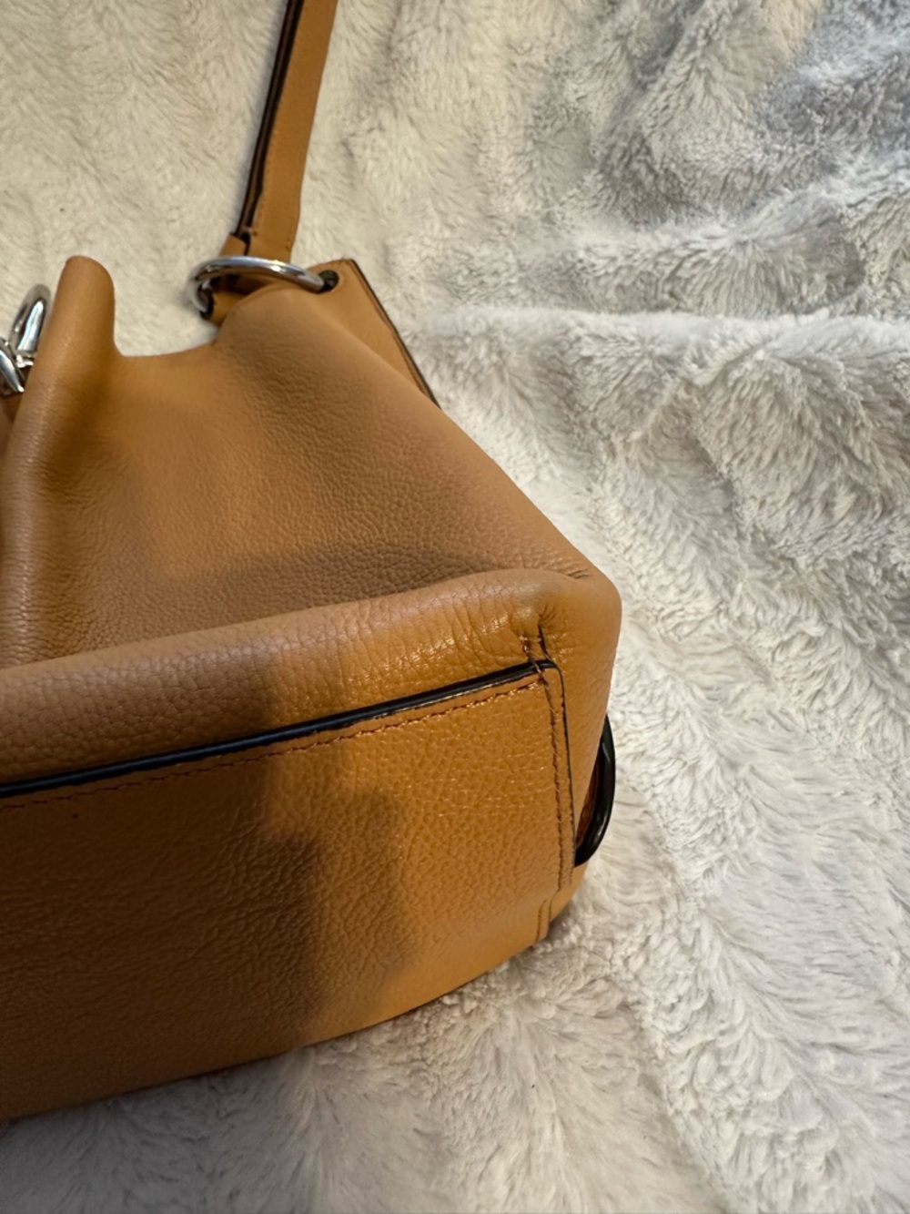 Rebecca Minkoff Tan Leather Shoulder Bag with Black-Trim Strap - Picture 9 of 11